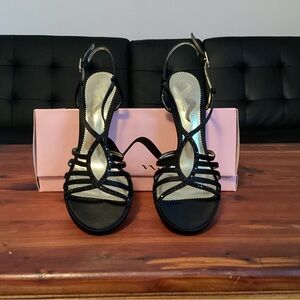 Nina Black Strappy Open-Toe Heeled Sandals